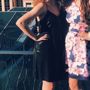 Black, shiny, spaghetti strap dress